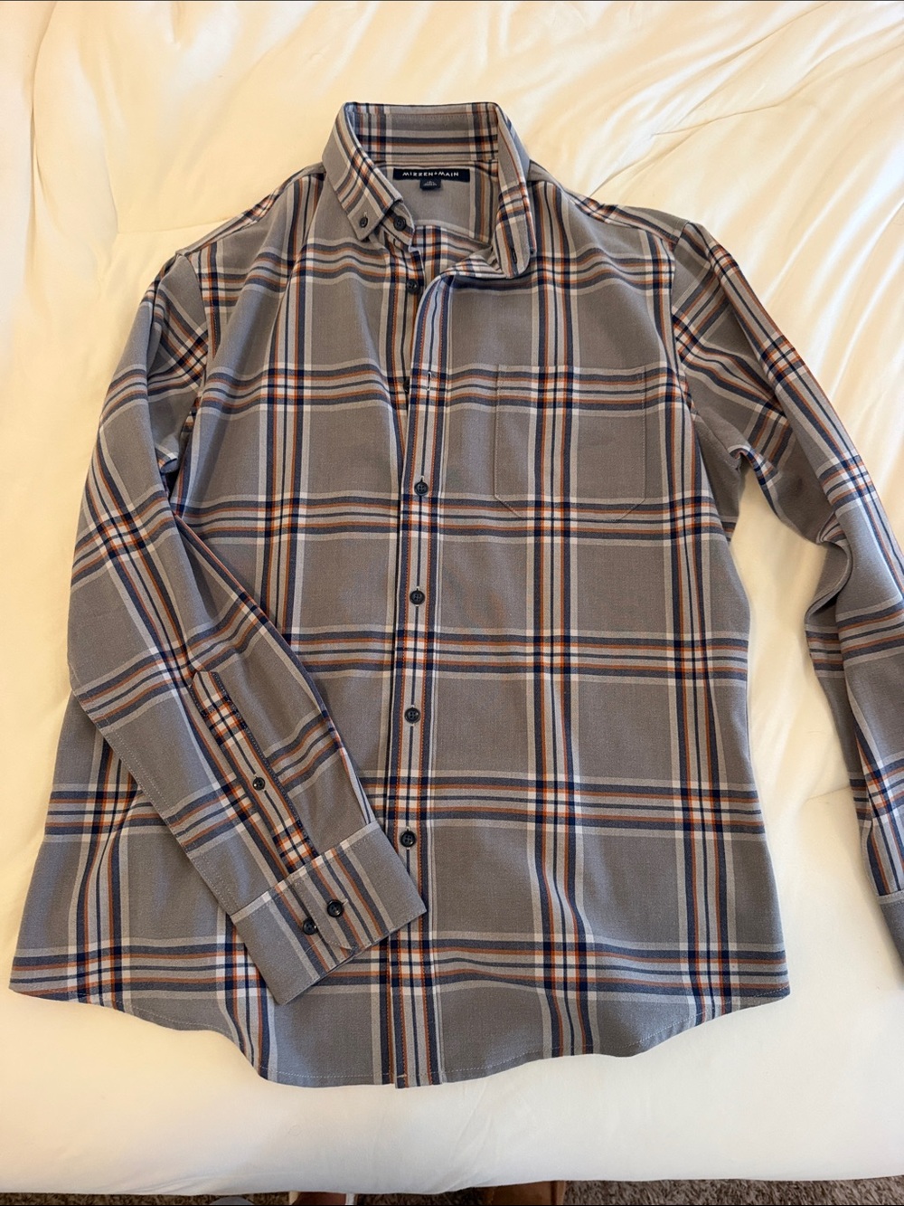 Mizzen and Main Button-Down Plaid Shirt - Gray with Navy & Brown Accents